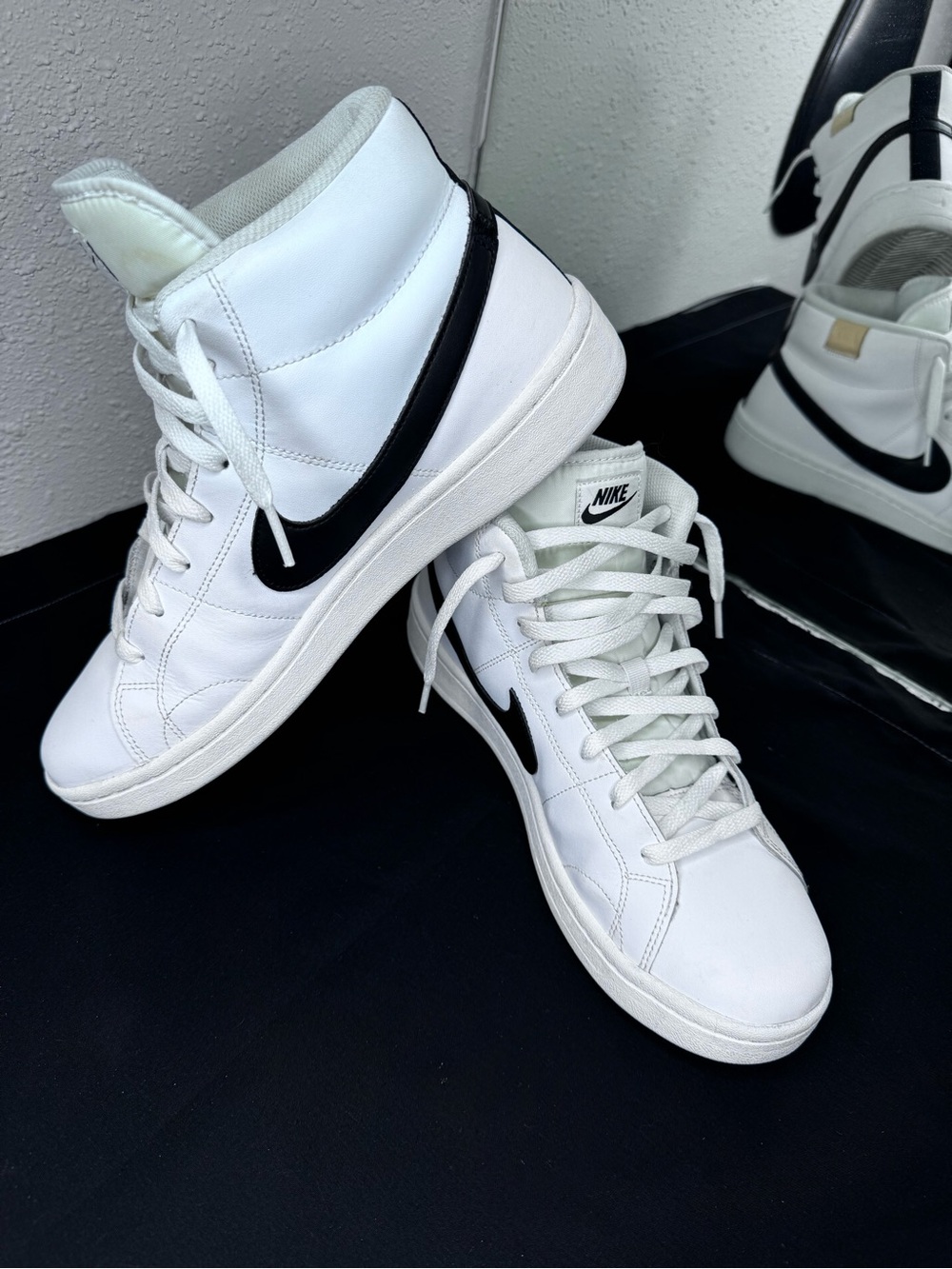 Nike White High-Top Sneakers with Black Swoosh Accent - Picture 2 of 10